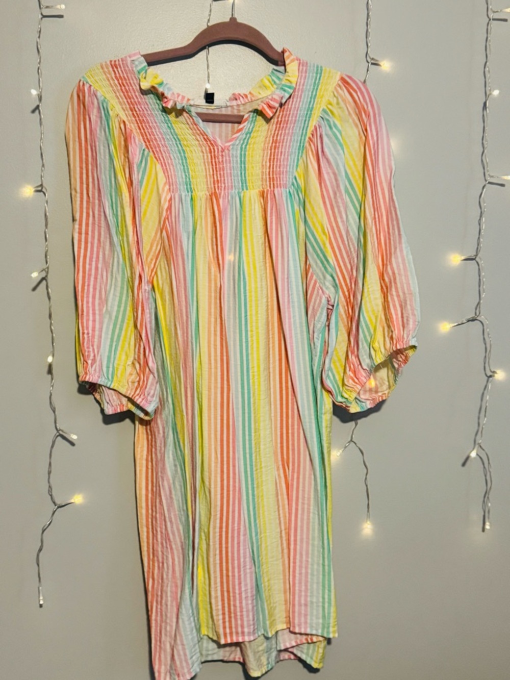 Women’s Rainbow Stripe Smocked Neck Dress - Multicolor